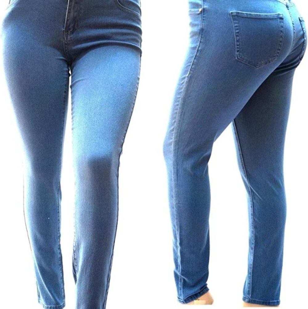 VINS ME Premium Womens Plus Size Stretch Blue Denim Jeans Pants Skinny Leg